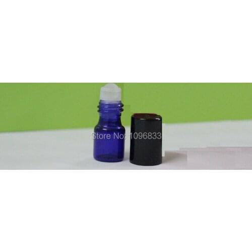 2ml Blue Essential Oil Bottle with Black Lid, Blue Roll on Bottle with Glass Roller Ball, 2CC Perfume Roller Bottle,100pcs/Lot