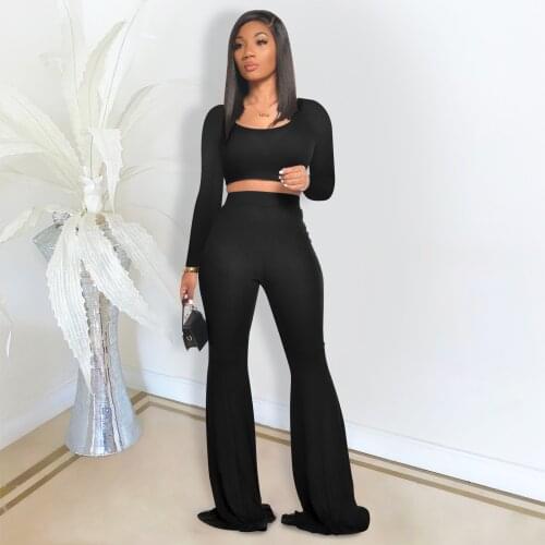 2021 Spring Women Two Piece Set Shirt Crop Top + Long Wide Pants Tracksuit Women Sportsuit Solid Color Outfit