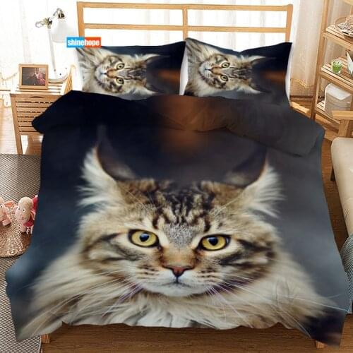 3 Pcs Luxury Duvet Cover Set Fashion Lovely Cat Animals Pattern Bedding Sets Comforter Duvet Cover Pillowcase Home Textiles