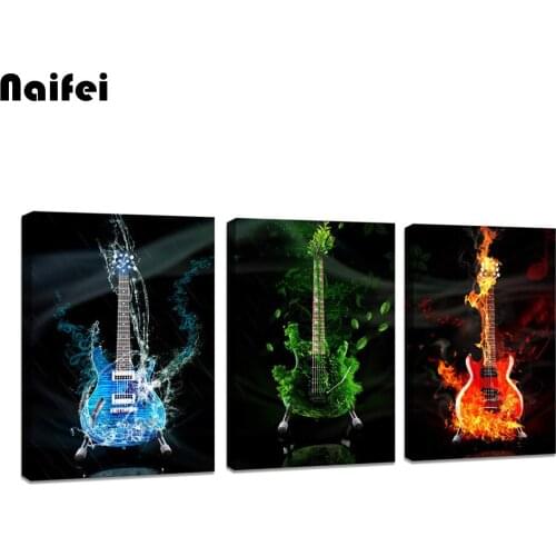 3 pieces ice fire Guitar Triptych 5d diamond embroidery square/round diamond painting cross stitch mosaic diamond picture decor