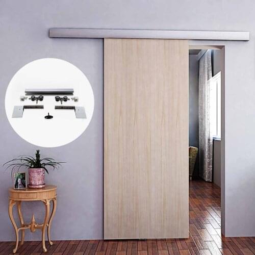 4.9/6/6.6/7.2/8.2FT Aluminium Alloy Frameless Wood Barn Sliding Door Hardware Hidden Track Kit