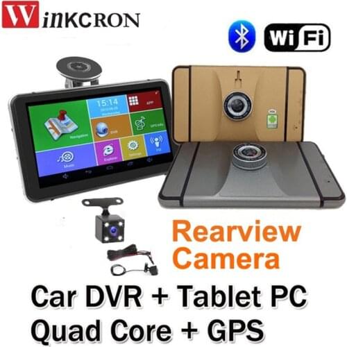 7.0" Car DVR Camera Tablet PC GPS Navigation Dash Cam Quad Core Bluetooth Dual Rearview Camera 1080P Wifi Android 4.4 Free Map