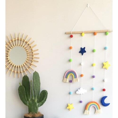 Hair Clips Holder Rainbow Wall Hanging Decor Cotton Rope Tassel Hairpin Storage Organizer Wood Stars Pendants Fashion Accessory