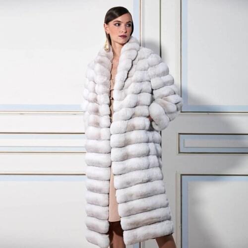 Long Fur Coat Women Winter Real Rex Rabbit Fur Jacket Female Warm Overcoat 110 cm Long Plus Size Coats