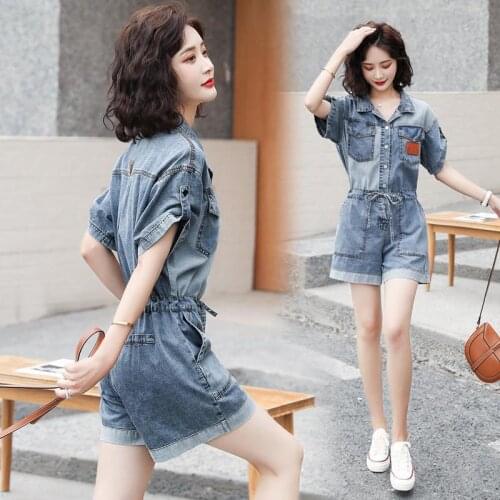 Denim Jumpsuit Womens 2021 New Summer High Waist Rompers Women Tooling Wide Leg Shorts Jeans One-Piece Female Siamese Pants