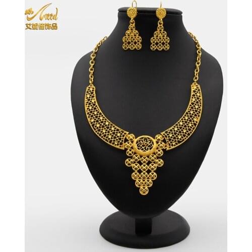 India Nigerian Jewelry Set Dubai Gold African Arab Bride Wedding Party Gifts Neckace Earrings Bracelet Rings Jewellery For Women