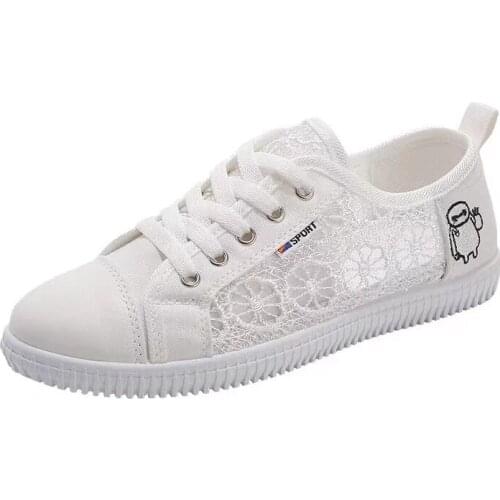 Flats Shoes Women Canvas Shoes Mesh Tennis Casual Sneakers Lace Up Breathable Ladies Trainers Vulcanized Shoes Zapatos De Mujer