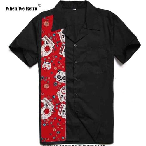 When We Retro Black Men Shirts Dia De Los Muertos Skull Floral Print Button Up Inspired Men Shirts ST110 chemise homme