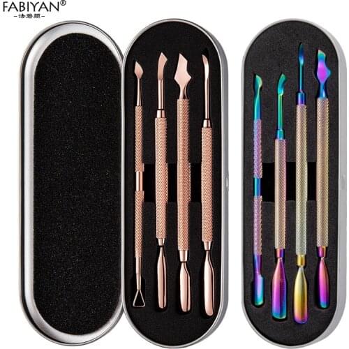 4Pcs/box Stainless Steel Nail Art Cuticle Pusher Tool Dead Skin Remover UV Gel Polish Pedicure Cleaner Double Side Manicure Set