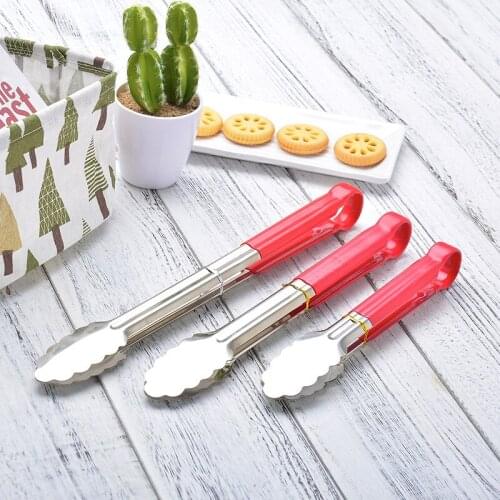 Tong Silicone SUS 304 Stainless Steel Superior Quality Handle Red Thickening Multi-function Kitchen Utensils Steamed Buns Bread