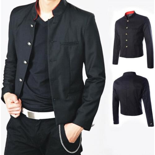Mens Single Breasted Long Sleeve Jacket Blazer Japanese School Uniform Slim Fit