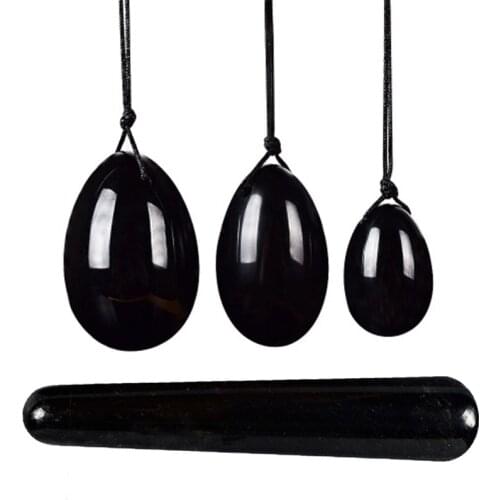 Natural Obsidian Yoni Egg Set Jade Eggs Kegel Exerciser Yoni Wand Jade Massager Pelvic Floor Vaginal Muscles Tightening Ball