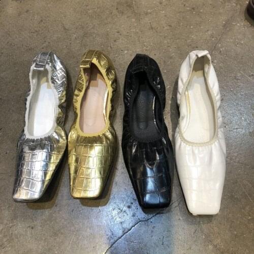 2021 New Square Toe Soft Flat Bottom European and American Street Crocodile Pattern Womens Shoes Versatile Single-Layer Shoes