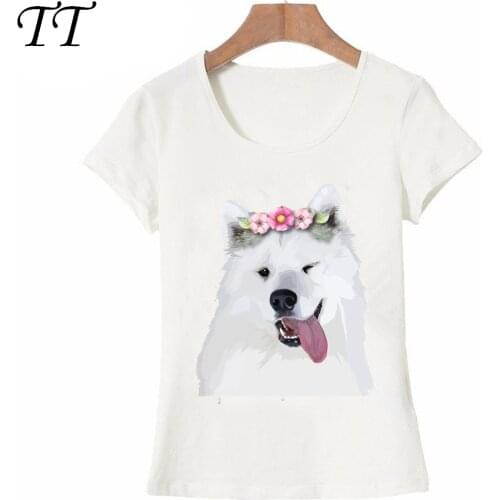 2021 new Summer fashion Womens short sleeve Pretty Samoyed Dog T-Shirt funny design lady Tops novelty girl Tees