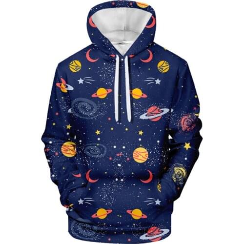 Factory wholesale mens clothing creative art starry sky 3D digital printing pullover 3D short sleeve drawstring hooded sweater
