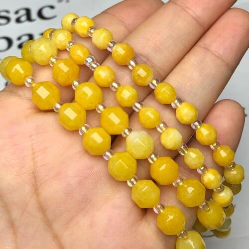 Natural Stone Faceted Beeswax Jades Yellow Cloud Persia Chalcedony Loose Spacer Beads For Jewelry Making Diy Bracelet Necklace