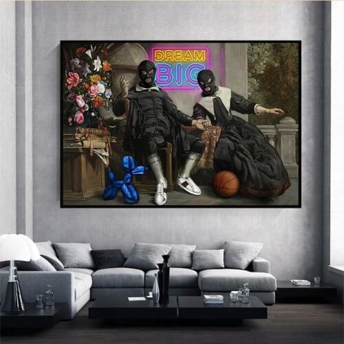 Famous artists retro posters and prints flower mask king couple luxury painting canvas wall art picture living room decoration