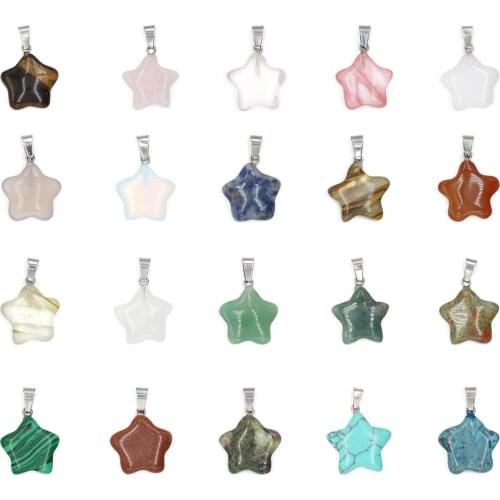 Natural Semi-Precious Stone Pendants With Hand-Engraved Five-Pointed Star Pendant for Jewelry Making Necklaces Earrings 16x24mm