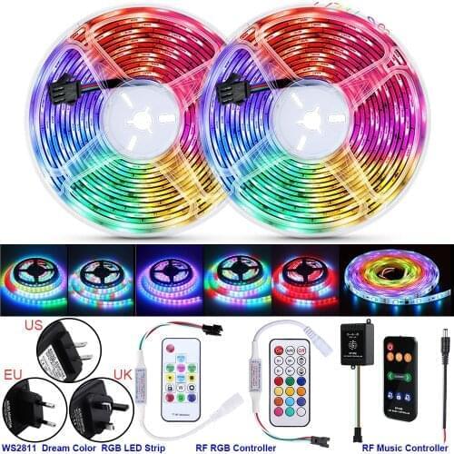 Rainbow Dreamcolor RGB LED Strip Light 5M 10M Kits 14/21 Key/Music Sound Remote Control 5050 LED Strip Lights Color Changing D30