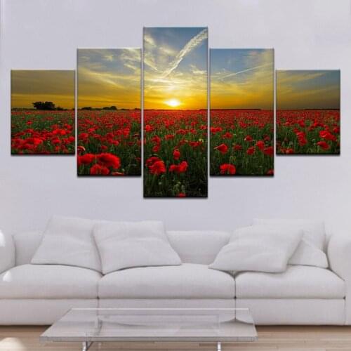 Frame Modern Red Rose HD Printed Canvas Painting Flower Wall Art Modular Painting for Living Room Canvas Art Prints 5 Panel