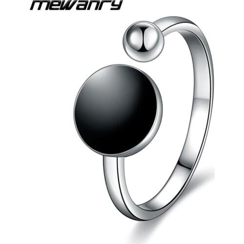 Mewanry Adjustable 925 Sterling Silver Rings for Women INS Fashion Vintage Black Geometric Thai Silver Party Jewelry Wholesale