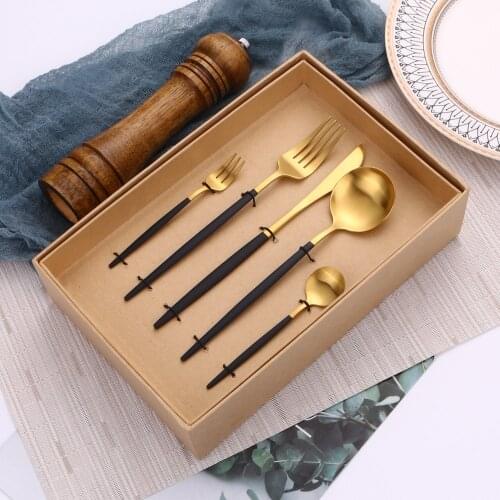 30Pcs Black Gold Dinnerware Flatware Steel Cutlery Set Fork Spoons Knives Dishwasher Safe Gift Box Wedding Party Tableware Set