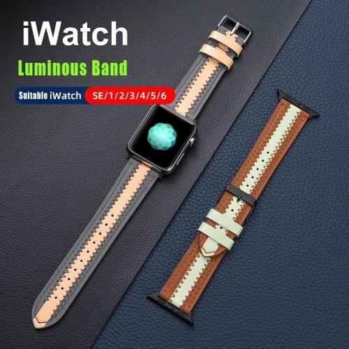 Luminous+Leather strap For Apple watch band 44mm 40mm 38mm 42mm Unique Trend watchband bracelet iWatch serie 6 5 4 3 se 40 44 mm