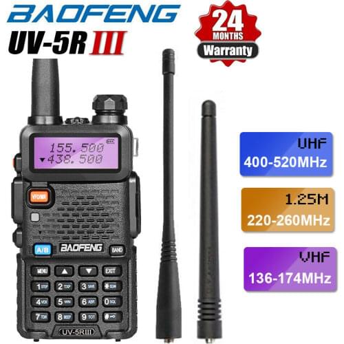 BAOFENG UV-5R III Tri-Band Walkie Talkie 5W 1800mAh Long Range Two Way Ham Radio + Earpiece