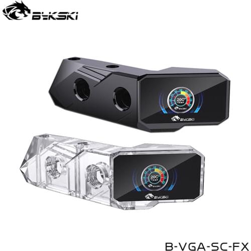 BYKSKI Vertical GPU Water Block Mount Thermometer,Temperature Display LCD Screen Component,Black,Transparent,G1/4 ,B-VGA-SC-FX