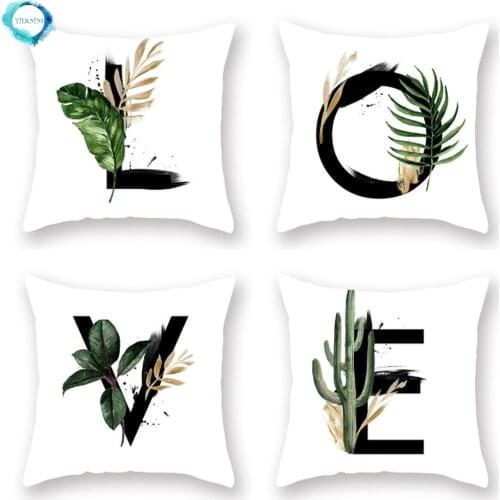 Plant Style English A-Z 26 Letters Alphabet Print Cushion Cover Polyester Pillow Case Decorative Pillow Cover for Sofa Car