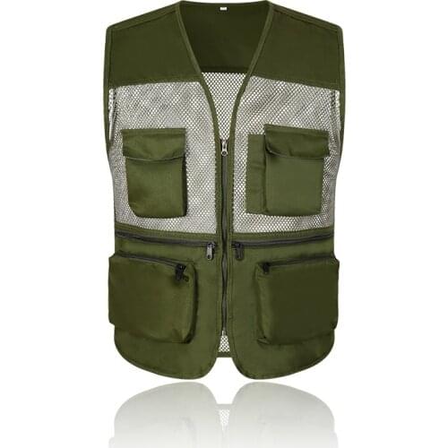 Green Work Utility Vest Fishing Vest Tool Vest Photography Work Multi-Pockets Outdoors Travel Journalists Jacket Green Vest