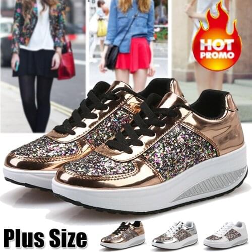 Womens Ladies Wedges Sneakers Sequins Shake Shoes Fashion Girls Sport Shoes Women Sneakers Woman Sneakers Shoes 2019 White Shoe