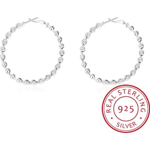 925 Sterling Silver Hip Hop Round Earrings for Women Large Circle Twist Piercing Hoop Earring Dropship Suppliers