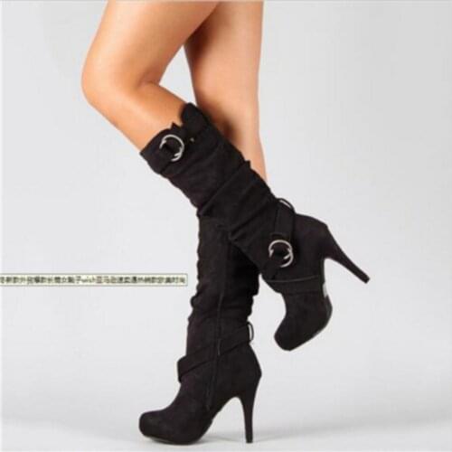 2021 Sexy Knee High Women Boots Thin High Heel Round Toe Platform Fashion Ladies PU Leather Boots Size 34-43 Lady Shoes