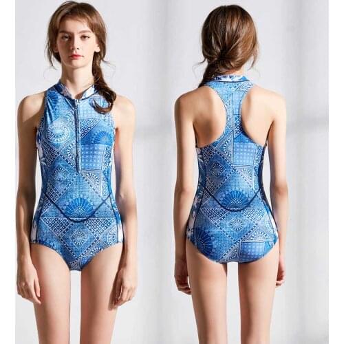 Womens One Piece Swimsuit Printed Zipper Retro Print Bikini Push up Monokini Conjoined Bathing Suit Swimwear