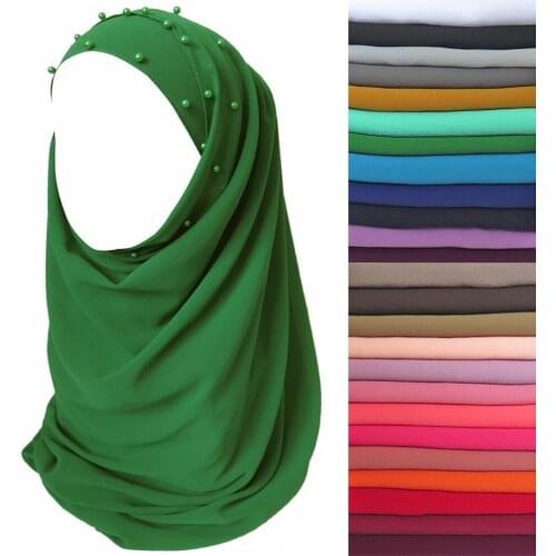 10pcs/lot Heavy Chiffon Muslim Hijab Head Scarf Shawl Wrap with Beads 180cm x 75cm