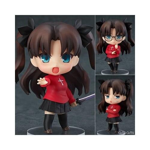 10cm Q Ver. Anime Fate/stay Night Figma Tohsaka Rin 409# Gem Rin Action Figure Face Changing Kawaii Doll Modle Toys for Youth