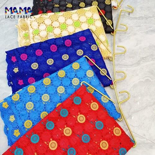 2.5 Yards Nigerian Lace Fabric High Quality 100% Cotton Lace Fabric Embroidered African Bazin Riche Original For Franch Material