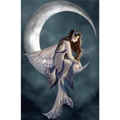 2021 Customized Embroidery Moon Fairy Girl Cross Stitch Counted Kits with 100% Cotton Flosses and Free Shipping for Home Decor