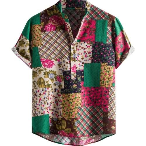 2021 Fashion Vintage Baggy Mens T-shirt Summer Casual Loose Printed Short Sleeve Tops Hawaiian Style t shirts for men