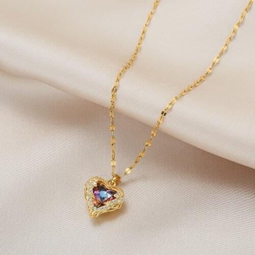 2021 Luxury Heart Of Ocean Crystal Pendant Stainless Steel Necklace For Women Exquisite Zircon Clavicle Chain Wedding Jewelry