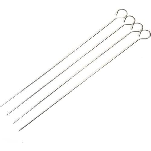 4Pcs/Set Flat Barbecue Sign Silver for Roasted Skewers Meat BBQ Utensils Roasting Needle Stainless Steel 40CM Reuse