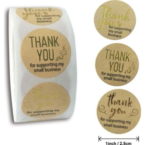 500pcs/pack Roll sticker kraft paper Bronzing hot stamping Thank You baking gloss stickers party gift decoration DIY dia 25mm