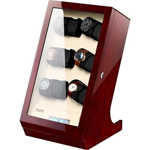 6 slots Watch Winders Wooden Acrylic Window Black Carbon Fiber Quiet Motor Storage Display Watches Box PU Leather LED Light