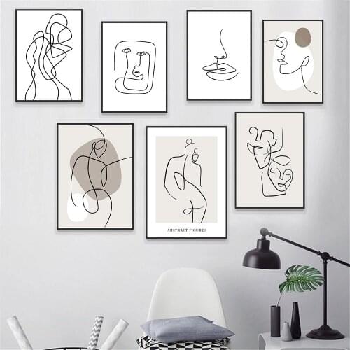 Abstract Figure Print Face Line Drawing Poster Painting Female Body Poster Minimalist Wall Art Pictures Living Room Home Decor