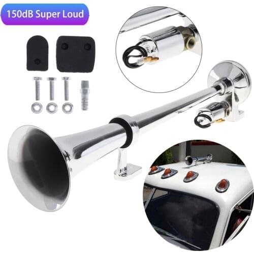 17 Inch 12V / 24V 150dB Super Loud Car Air Operated Horn Single Trumpet Air Horn Compressor for Truck Boat Train Lorry Vehicles