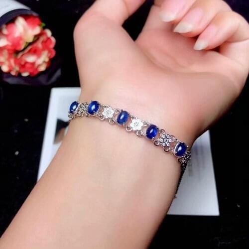 Fashion Blue Sapphire Gemstone Bracelet for Women Ornament Natural Gem Real 925 Silver Rose Gold Plated Girl Birthday Gift