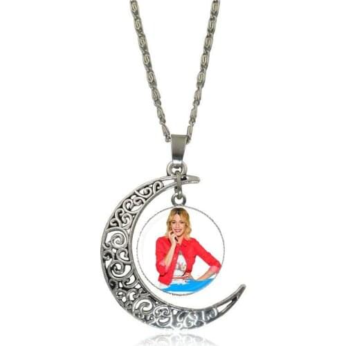 EJ Glaze Violetta Necklace With Silver Plated Glass Cabochon Crescent Moon Shaped Choker Long Pendant Necklace For Women Kids
