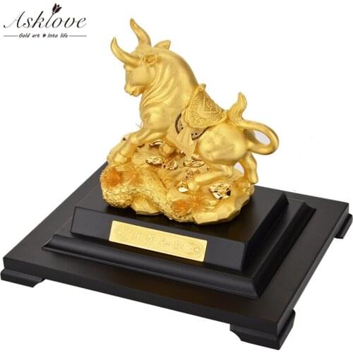 Feng shui Gold 3D Lucky Taurus Decoration 24k Gold Foil Handicraft Zodiac Cattle Office Lucky Wealth Ornament Crafts Home Decor