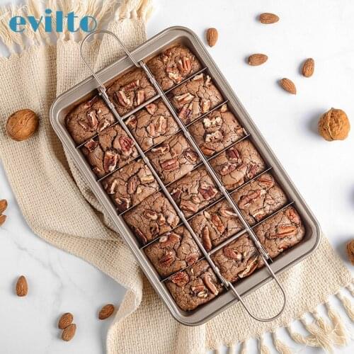 18 Holes Cake Mold Non-stick Brownie Copper Baking Pan with Built-in Dividers Square Lattice Chocolate Bakeware Baking Tool
